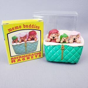 Vintage Three Bears Family Sleeping Memo Buddies Refrigerator Memo Magnets Set